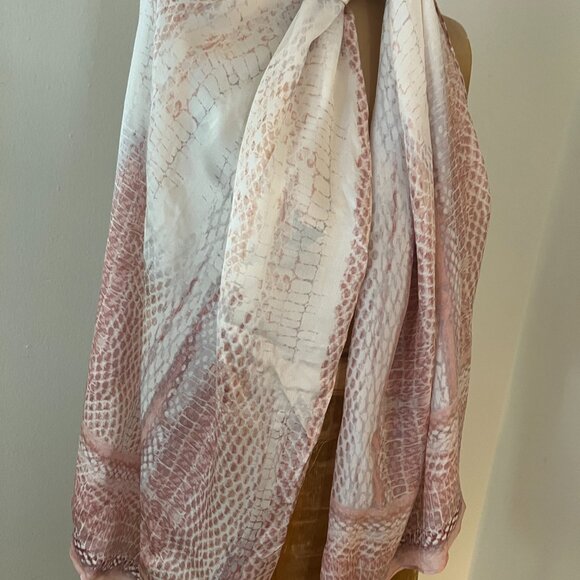 White House Black Market Rectangular Silk Scarf in shades of Ivory, Pink & Gray - Picture 5 of 14